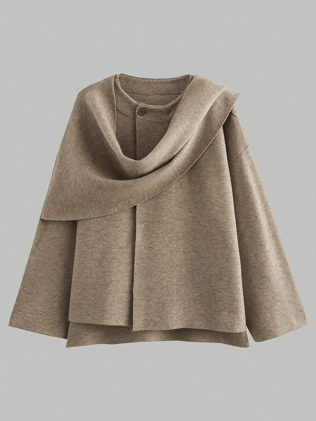 Asymmetrical Scarf-Collar Coat — Elegant Knit Outerwear for Fall/Winter - Onyx Opal
