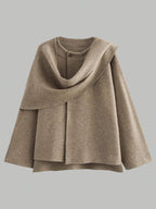 Asymmetrical Scarf-Collar Coat — Elegant Knit Outerwear for Fall/Winter - Onyx Opal