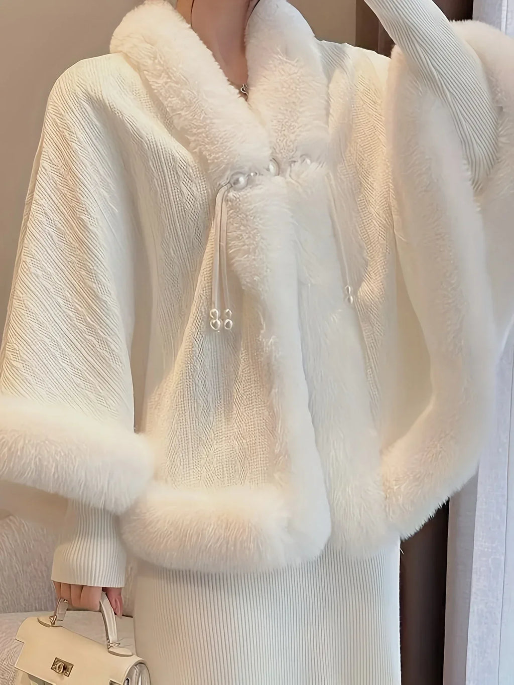 Velvet Cape Coat with Fur Trim — Hooded Winter Layer - Onyx Opal