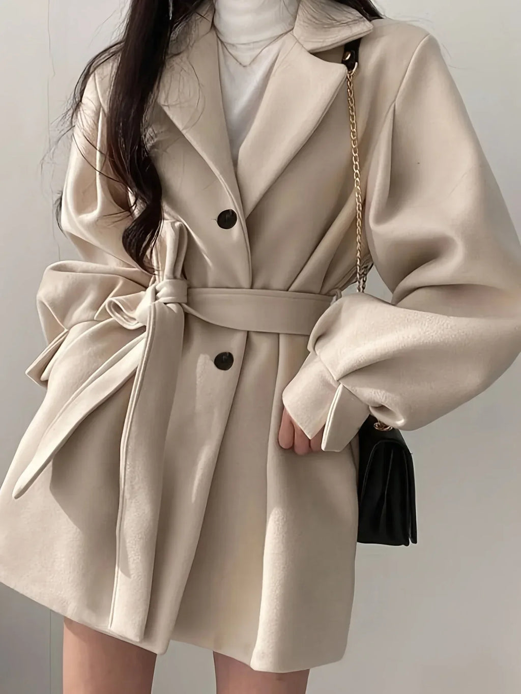 Midi Trench Coat — Tie-Waist + Lapel Silhouette - Onyx Opal