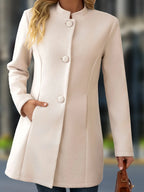 Stand-Collar Mid-Length Jacket — Buttoned, Warm & Minimal - Onyx Opal