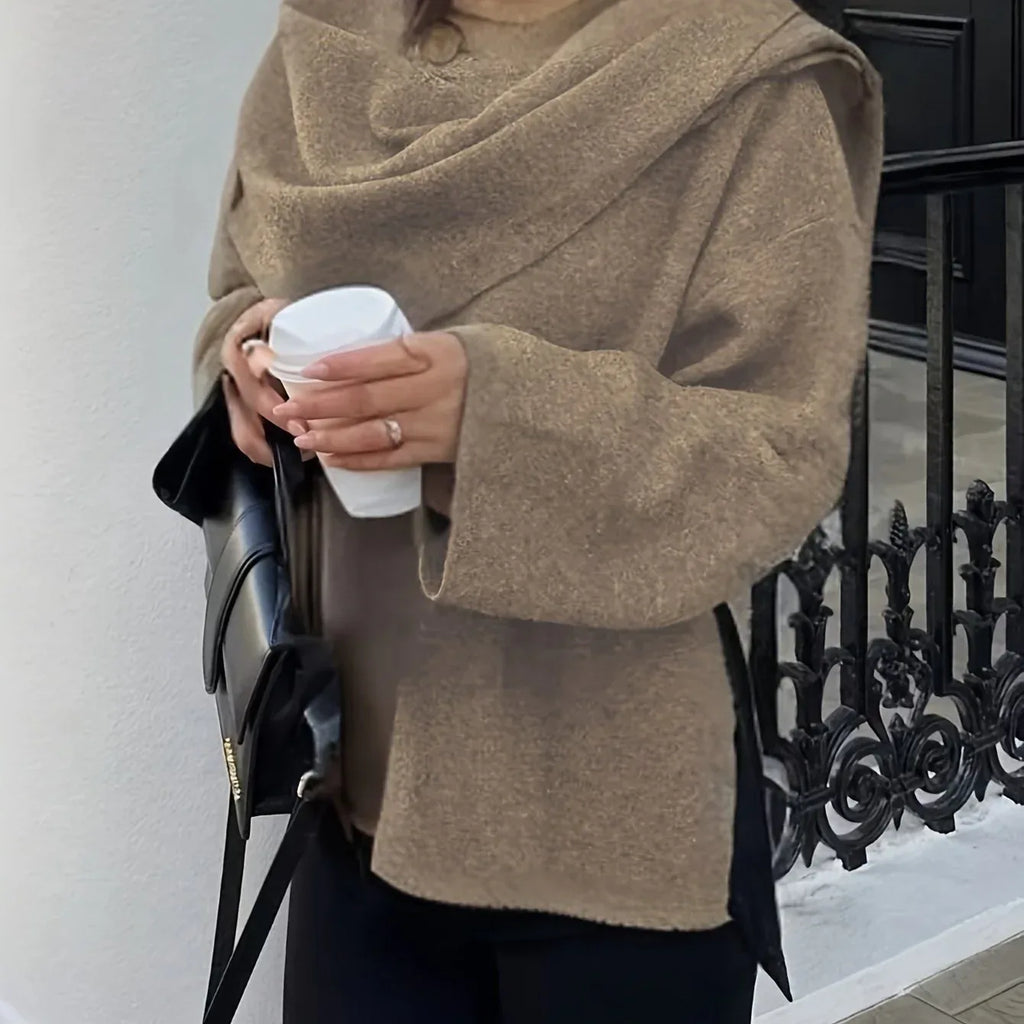 Asymmetrical Scarf-Collar Coat — Elegant Knit Outerwear for Fall/Winter - Onyx Opal