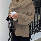 Asymmetrical Scarf-Collar Coat — Elegant Knit Outerwear for Fall/Winter - Onyx Opal