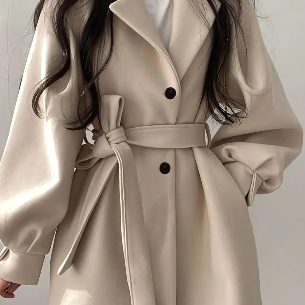 Midi Trench Coat — Tie-Waist + Lapel Silhouette - Onyx Opal
