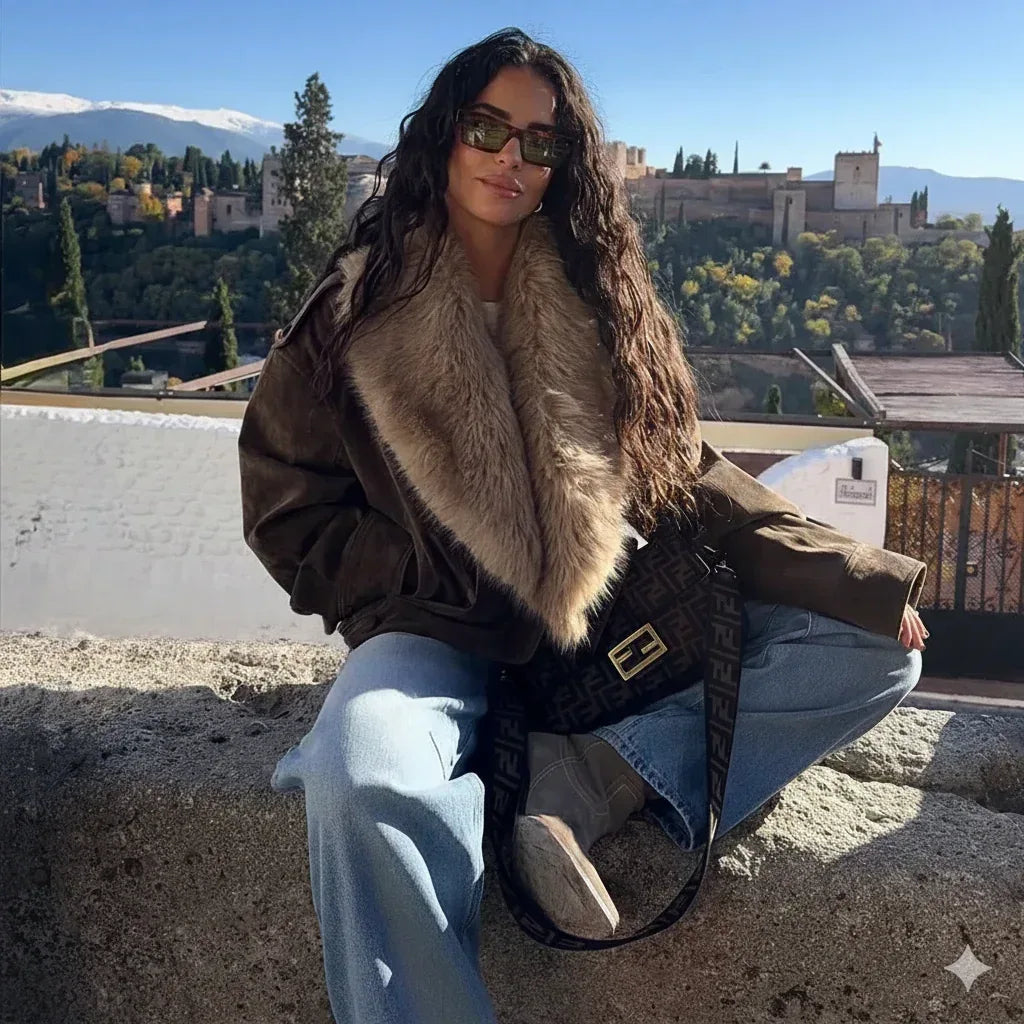 Textured Faux-Shearling Bomber Jacket - Onyx Opal