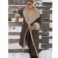 Textured Faux-Shearling Patchwork Long Coat - Onyx Opal