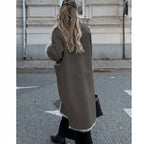 Textured Faux-Shearling Patchwork Long Coat - Onyx Opal