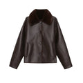 Chocolate Brown Faux Leather Jacket — Soft Fur Collar - Onyx Opal