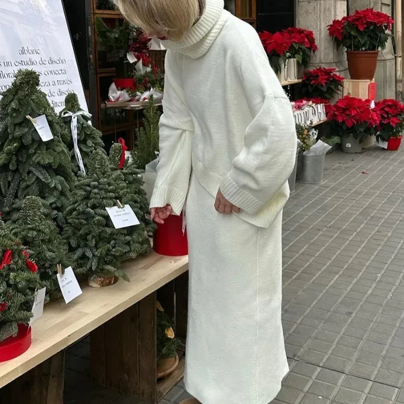 Knit Turtleneck Set — Winter Two-Piece Sweater & Skirt - Onyx Opal