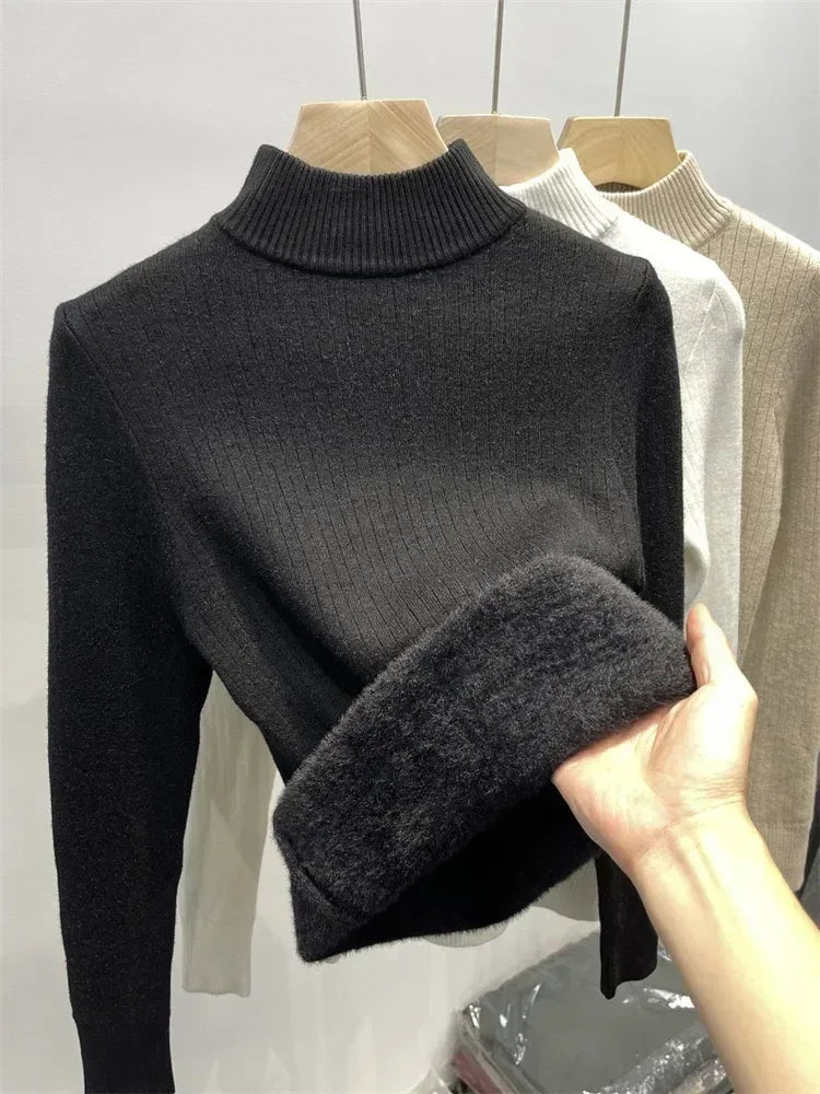 Alpine Velvet Half-Neck Sweater for Women - Onyx Opal
