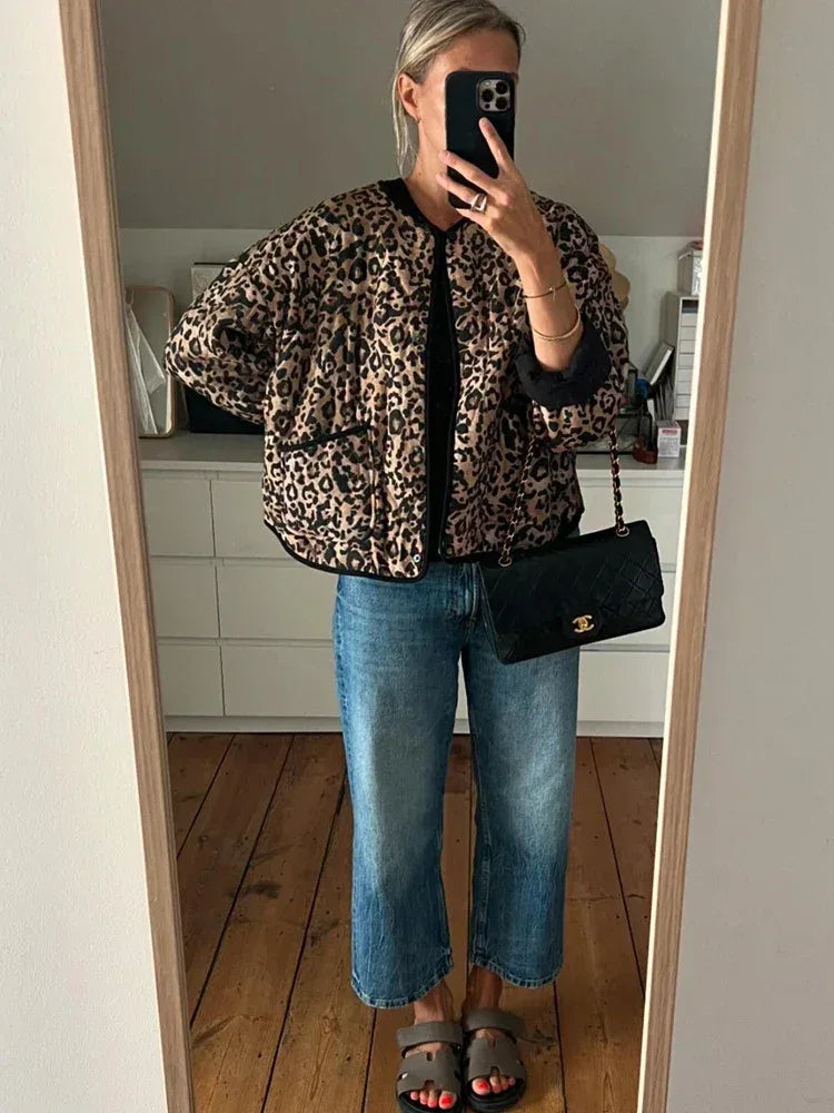 Leopard Quilted Bomber Jacket — Lightweight, Padded & Modern - Onyx Opal