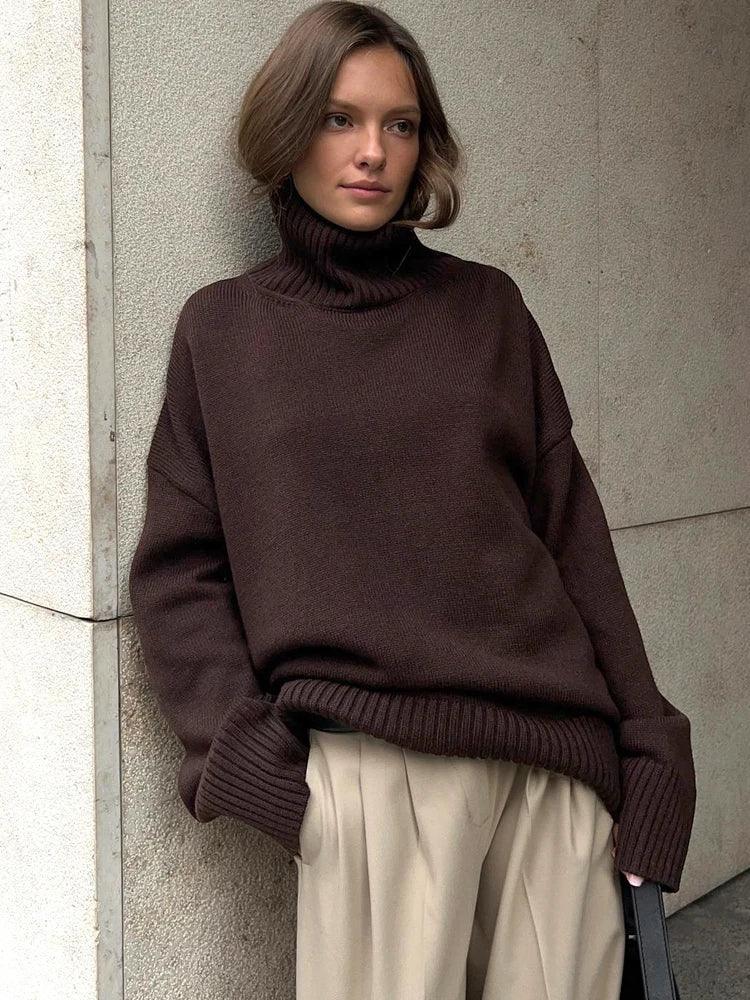 Vintage Oversized Turtleneck Sweater – Soft Knit Winter Pullover for Women - Onyx Opal