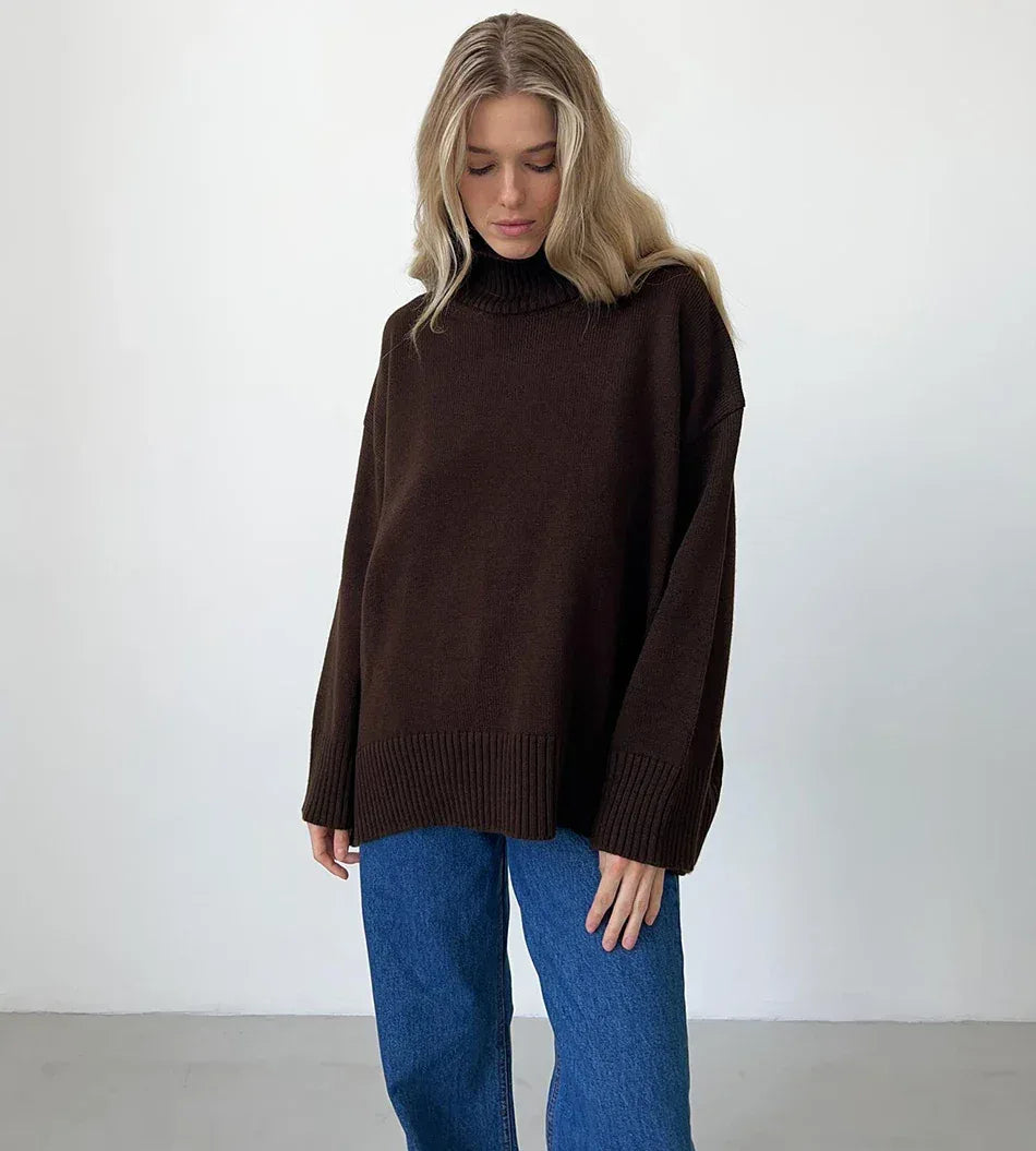 Vintage Oversized Turtleneck Sweater – Soft Knit Winter Pullover for Women - Onyx Opal