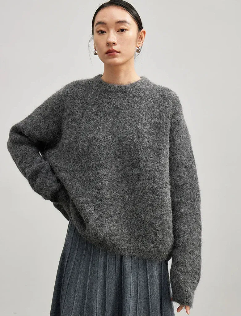 Alpaca Blend Oversized Sweater – Dropped Sleeve Winter Knit - Onyx Opal