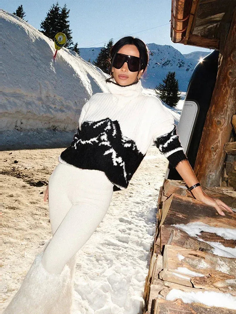 Alpine Ski Statement Knit — High-Neck Winter Sweater - Onyx Opal