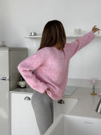 Oversized O-Neck Knit Sweater – Soft Wool Blend Winter Pullover - Onyx Opal
