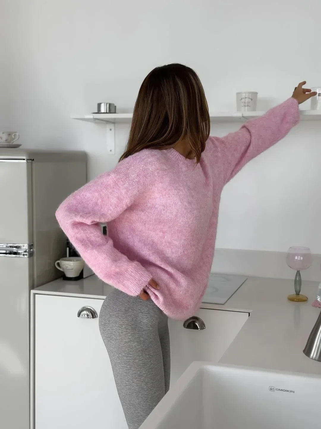Oversized O-Neck Knit Sweater – Soft Wool Blend Winter Pullover - Onyx Opal