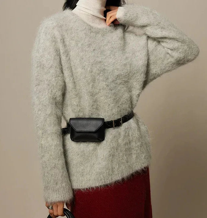 Alpaca Blend Oversized Sweater – Dropped Sleeve Winter Knit - Onyx Opal