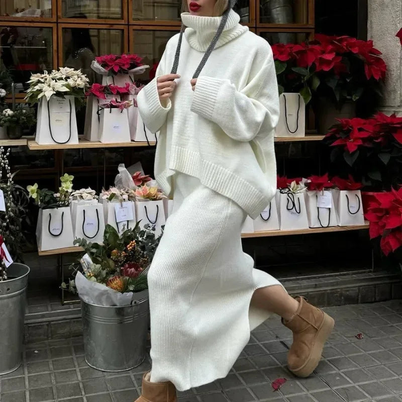 Knit Turtleneck Set — Winter Two-Piece Sweater & Skirt - Onyx Opal