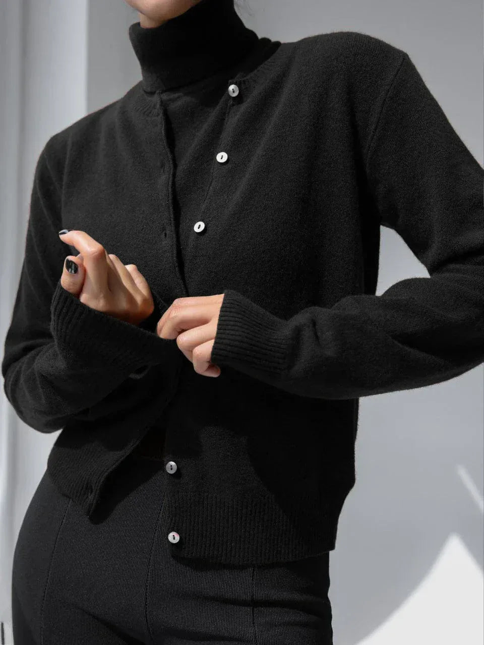 Knit Turtleneck 2-Piece Set — Vest + Cardigan - Onyx Opal