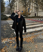 Double-Collar Faux Leather Coat — Double-Collar & Warm Lining - Onyx Opal