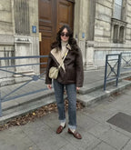 Double-Collar Faux Leather Coat — Double-Collar & Warm Lining - Onyx Opal