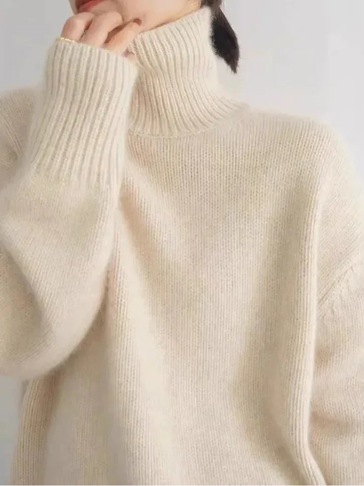 Premium Cashmere Turtleneck Knit — Heavyweight Winter Pullover - Onyx Opal