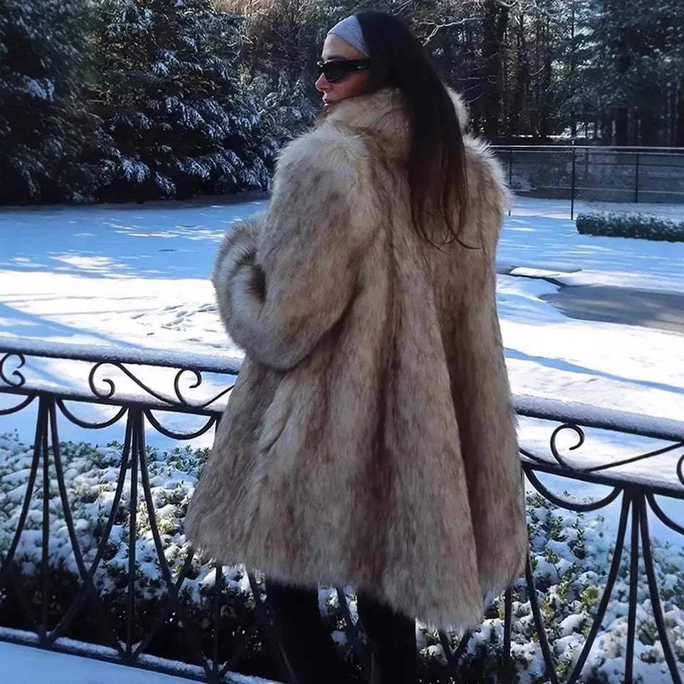 Faux Fox Gradient Fur Coat — Long, Warm & Statement - Onyx Opal