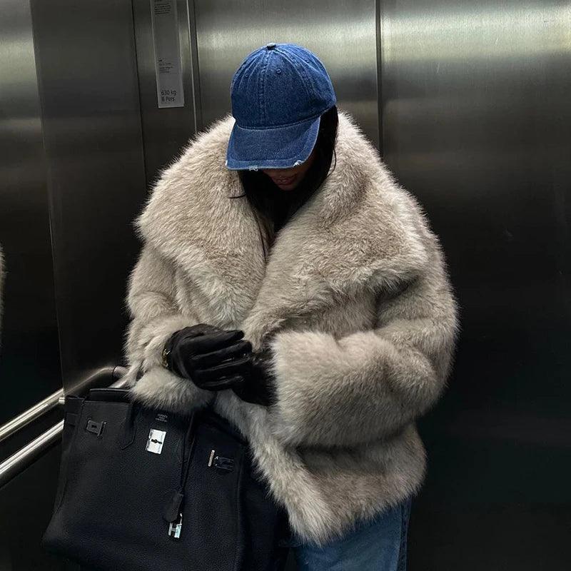 Fur Collar Coat — Winter Streetwear Overcoat - Onyx Opal