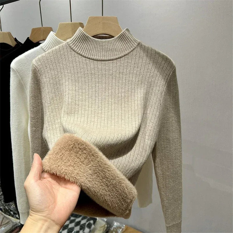 Alpine Velvet Half-Neck Sweater for Women - Onyx Opal