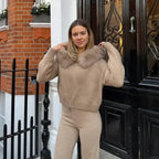 Fur-Collar Knit Zip Sweater Jacket – Soft Structure, Relaxed Fit, Autumn/Winter Layering Essential - Onyx Opal