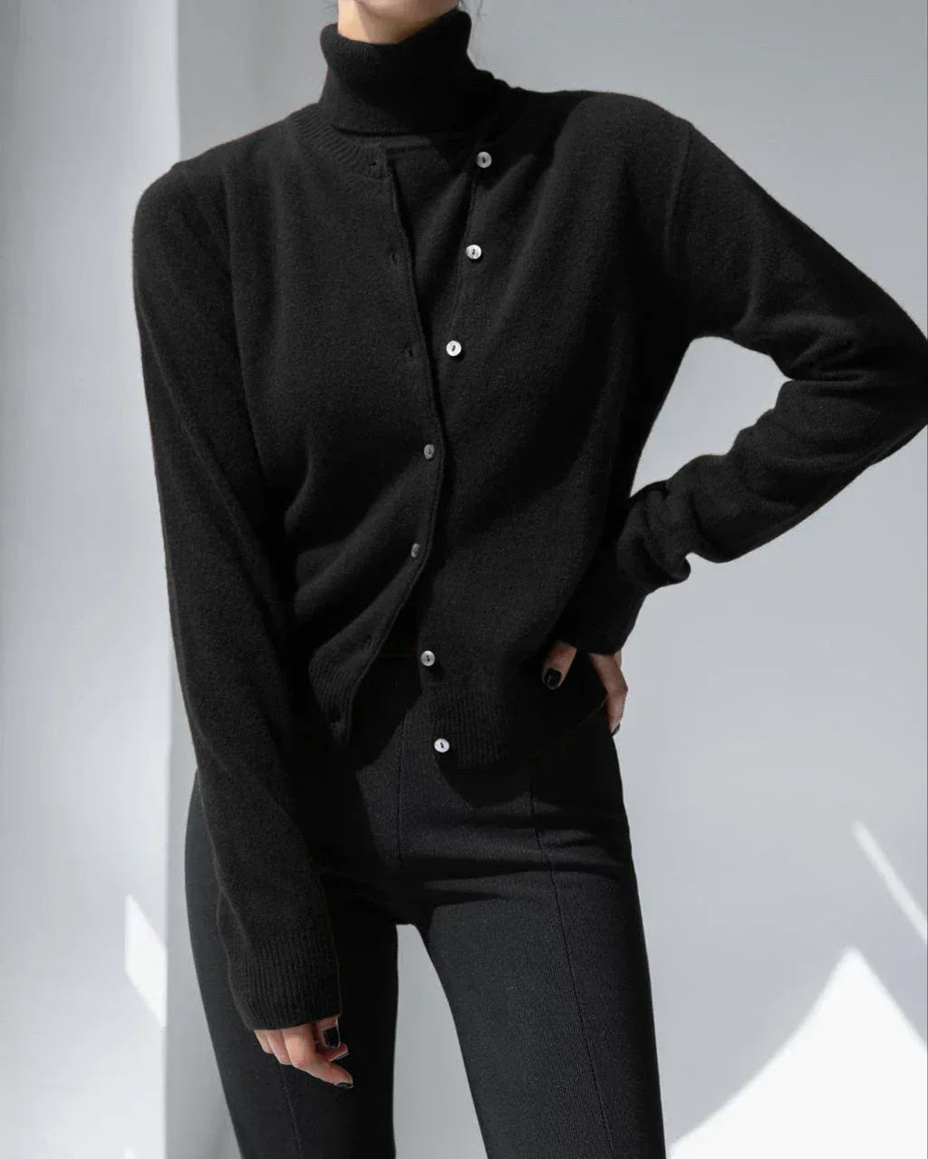 Knit Turtleneck 2-Piece Set — Vest + Cardigan - Onyx Opal