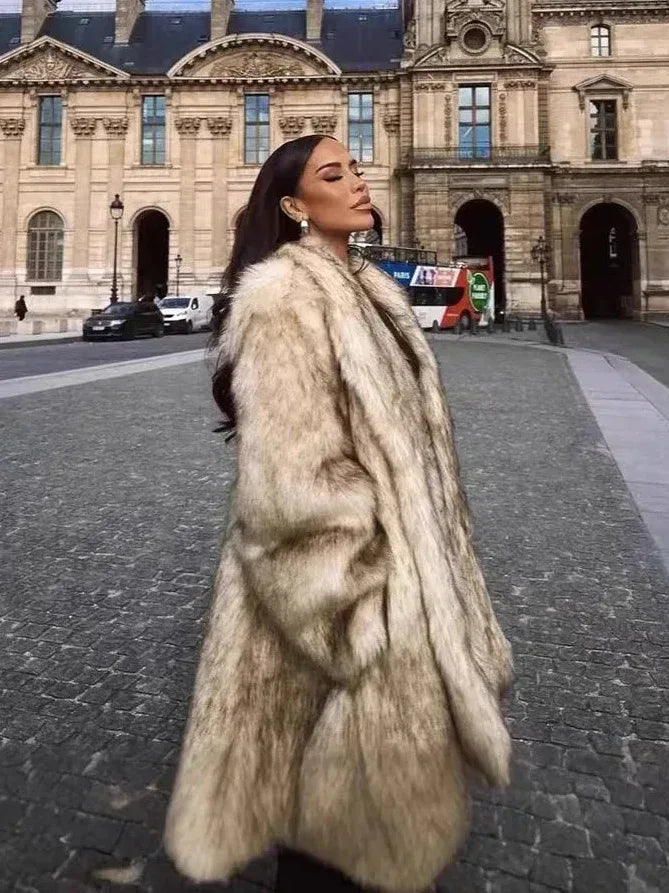 Faux Fox Gradient Fur Coat — Long, Warm & Statement - Onyx Opal