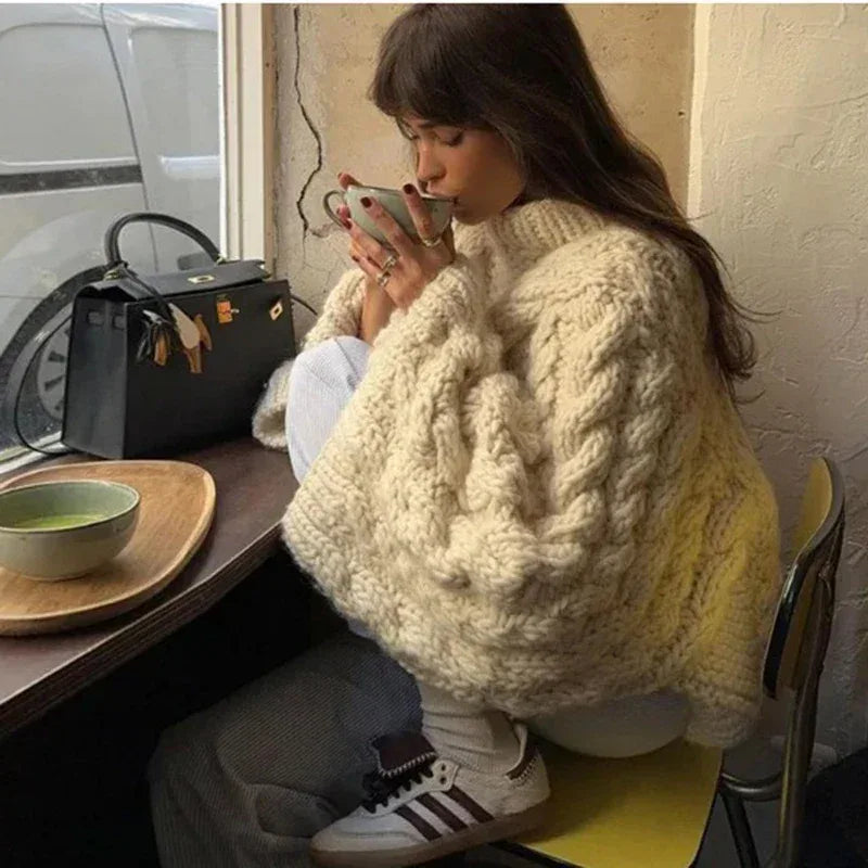 Loose Knit Pullover with Kink Texture — Soft Winter Edit - Onyx Opal