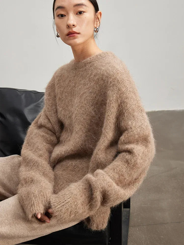 Alpaca Blend Oversized Sweater – Dropped Sleeve Winter Knit - Onyx Opal