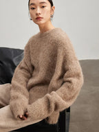 Alpaca Blend Oversized Sweater – Dropped Sleeve Winter Knit - Onyx Opal