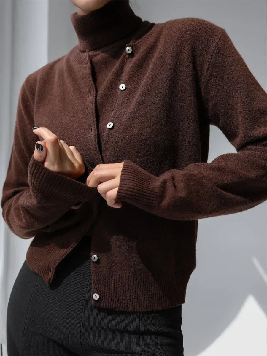 Knit Turtleneck 2-Piece Set — Vest + Cardigan - Onyx Opal