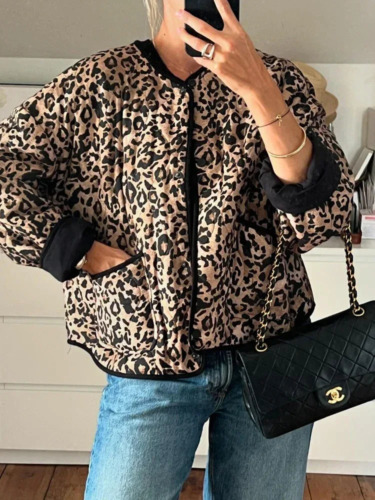 Leopard Quilted Bomber Jacket — Lightweight, Padded & Modern - Onyx Opal