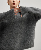 Alpaca Blend Oversized Sweater – Dropped Sleeve Winter Knit - Onyx Opal