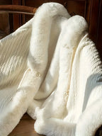 Velvet Cape Coat with Fur Trim — Hooded Winter Layer - Onyx Opal