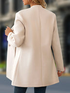 Stand-Collar Mid-Length Jacket — Buttoned, Warm & Minimal - Onyx Opal