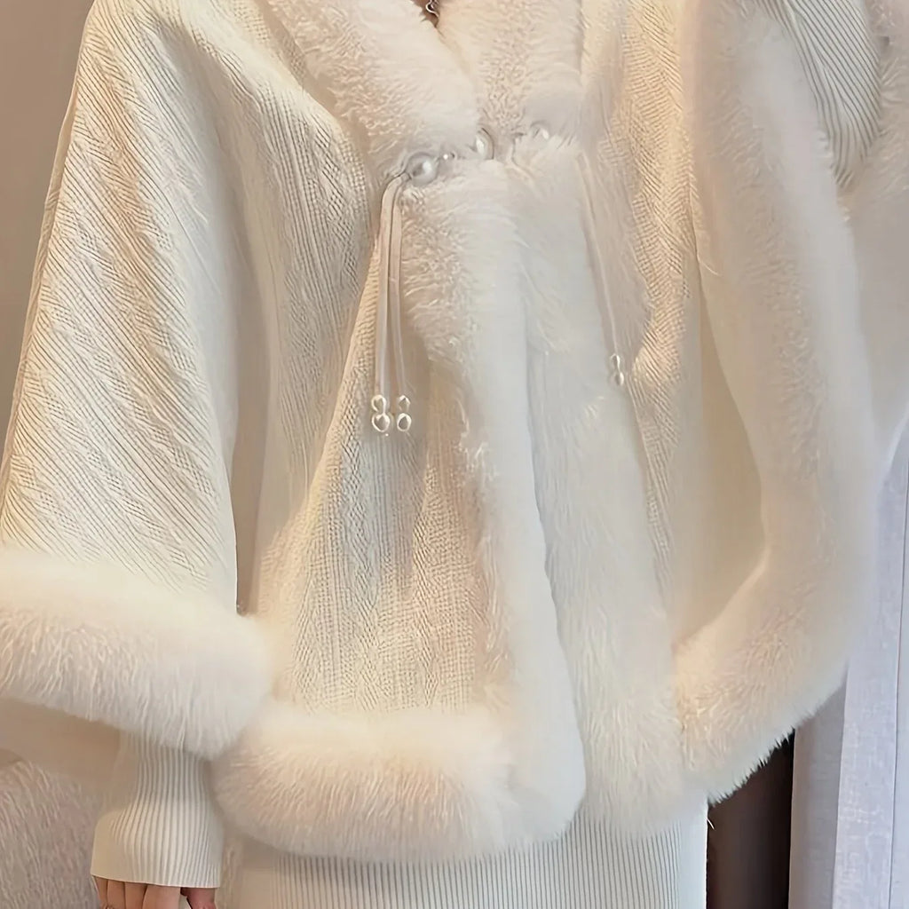 Velvet Cape Coat with Fur Trim — Hooded Winter Layer - Onyx Opal