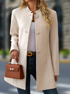 Stand-Collar Mid-Length Jacket — Buttoned, Warm & Minimal - Onyx Opal